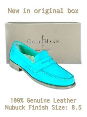 NWT Cole Haan Women’s teal blue Alexa Nubuck moccasin Loafers size 8.5 leather